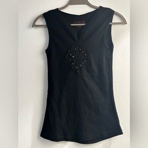 Black Embroidered Tank Top Size Large